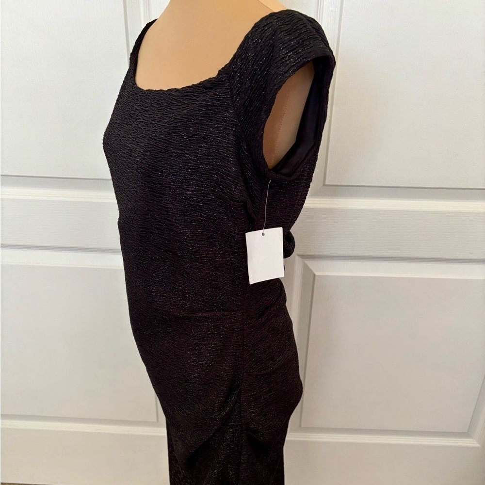 NWT Atelier Danielle Black & Silver Metallic Off Shoulder Sheath Dress | Size 12 - Picture 4 of 14